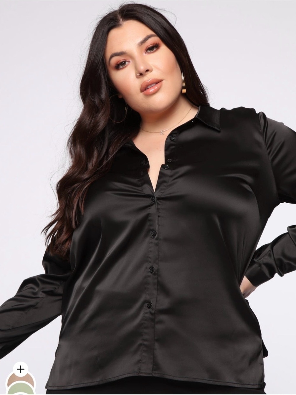 Fashion Nova Black Satin Button-Down Blouse NWOT